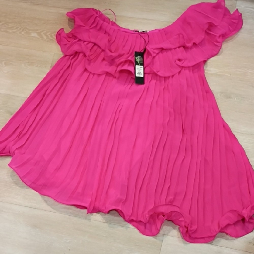 Fashion Nova Vibrant Pink Pleated Mini Dress